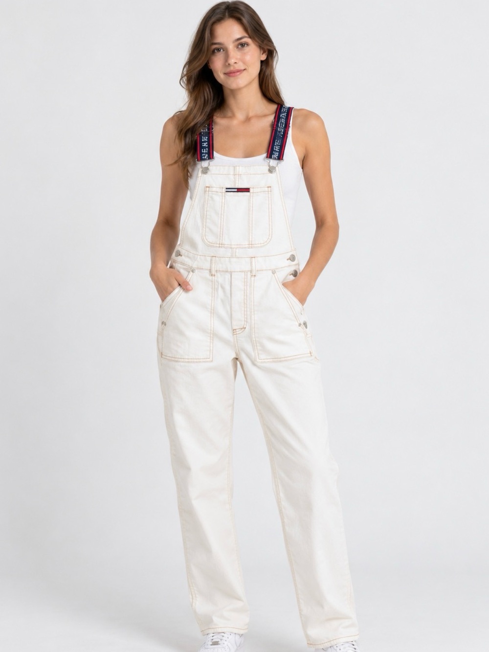 Tommy Hilfiger women  Cream Denim Overalls with Branded Straps